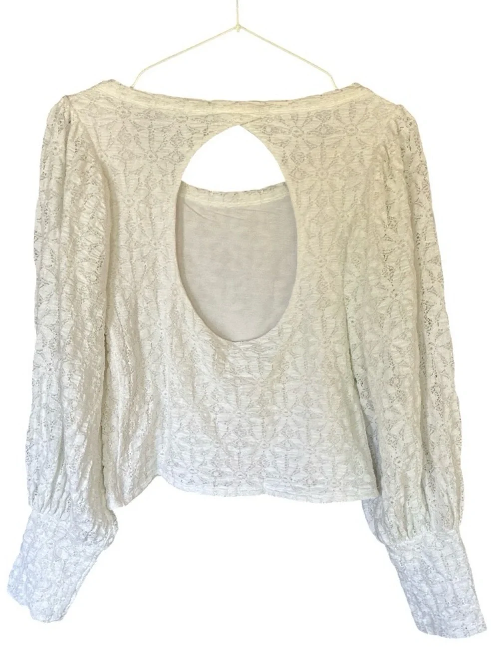 Free People Cream Lace Crochet Long-Sleeve Top